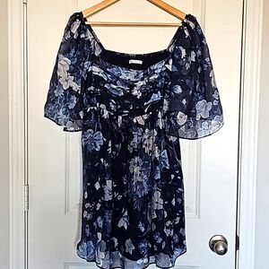 Abercrombie & Fitch Emerson Angel Sleeve Mini Dress - Blue Floral